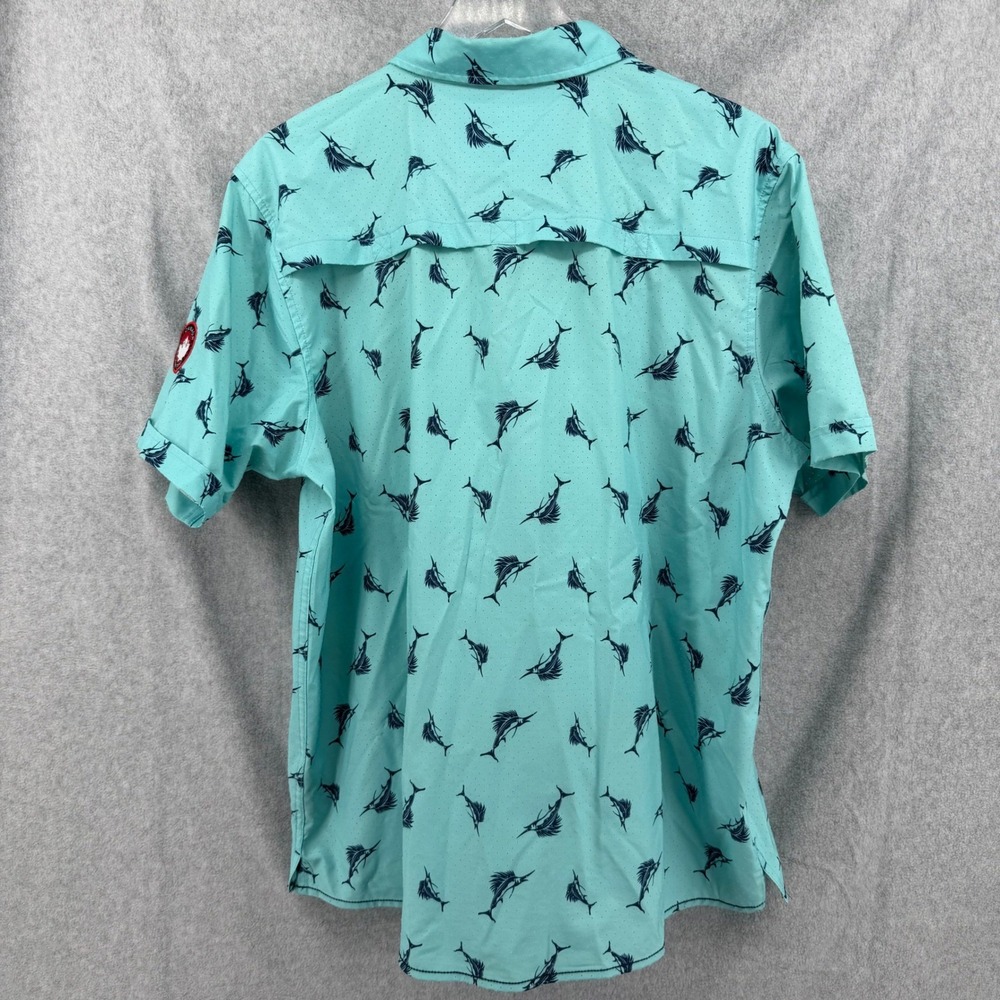 Canada Weathergear Mens Large Marlin Fish Print Button Down Shirt Aqua Turquoise - Picture 12 of 13